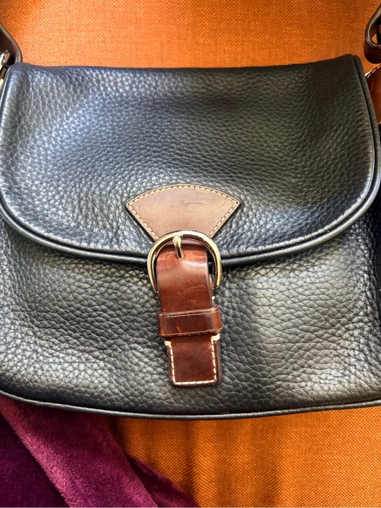 Dooney & Bourke Handbags - Dooney & Bourke Black Pebbled Leather Shoulder Bag with Brown Trim